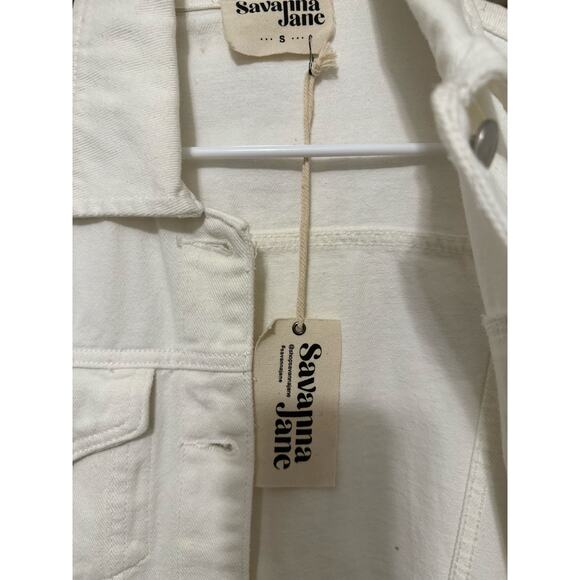 Savanna Jane star sleeve white denim jacket NWT small - Picture 7 of 13